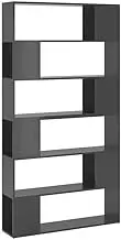 Bookcase Room Divider - High Gloss Grey Engineered Wood Shelf (100x24x188 cm) | Space Saving Standing Bookcase for Living Room, Bedroom & Office