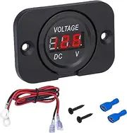 Car Battery Voltage Meter, Waterproof DC 12V 24V Digital Volt Meter, 12v Battery Monitor with LED Digital Display, Round Voltage Gauge for Car Truck RV ATV Boat Marine (Red Light)