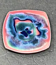 ROCKY MANN Art Studio Pottery Plate Footed SIGNED 5" square