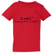 E=mc2 Energy Milk Coffee Funny Red T-Shirt Tee Top Baby Kids Boy Girl