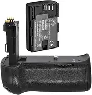 Battery Grip Kit for Canon EOS 70D, EOS 80D, EOS 90D Digital SLR Camera - includes Qty 1 BM Premium LP-E6 Battery + BG-E14 Replacement Battery Grip