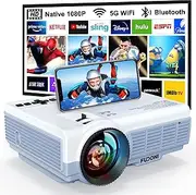Projector, Mini Projector Bluetooth with 5G WiFi Native 1080P 9500L 4K Supported, FUDONI Portable Projector with Screen for Home Theater, Compatible with HDMI/USB/PC/TV Box/iOS and Android Phone