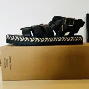 Wittner Women’s Sandals Size 9 Black Leather Espadrille Woven Sole New