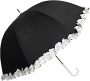 [ベーシックスタンダード] Women's Long Umbrella, Parasol, Sun or Rain, Ruffle, Lightweight, Ribs, 21.7 inches (55 cm), Inner Coating, 99.9% UV Protection, First Class Light Blocking, UPF50+, Heat Blocking, Stylish, Domed
