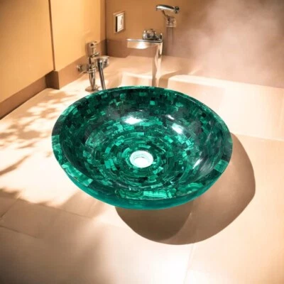 Malachite Stone Wash Basin Sink, Marble Gemstone Hand Wash Basin Sink Home Decor