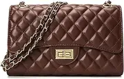 [DIUY] Quilted Leather Crossbody Bags for Women Trendy Ladies Shoulder Purse Satchel HandBag with Chain Strap, Brown
