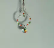 Green/Orange Tree of Life Charm, Crystal Car Mirror Charm, Window Tree of Life
