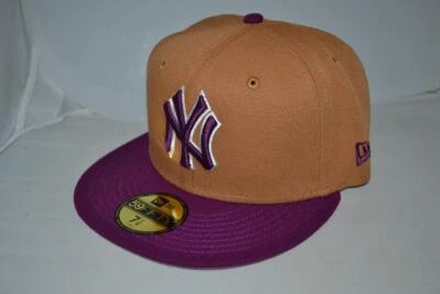 AUTHENTIC NEW YORK YANKEES NEW ERA 59FIFTY FITTED HAT CAP PURPLE CAMEL NEW
