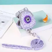 Cute Small Dog Harness and Leash Bear Pattern Pocket Saddle Bags Puppy Bag with Training Lead Leash for Dog Outdoor Travel Hiking Walking Dog Harness Backpack for Puppies Small Medium Dogs（Purple,L）