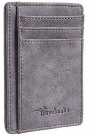 Slim Wallet Front Pocket Minimalist Crazy Horse Microfiber Leather CH Grey