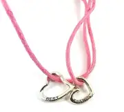 Pink BEST FRIENDS Silver Tone Heart Cord Necklaces (2 Necklaces)