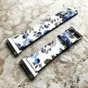 Blue Floral Design (FL-2) Soft Leather Band Strap for Fitbit Ionic Smart Watch