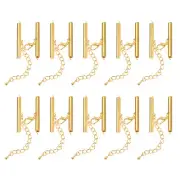 10Sets Slide on End Clasps with Lobster Claw Clasps & Chain 35mm Gold Tone