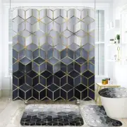4Pcs Blue Gradient Shower Curtain Set Modern Geometric Shower Curtain Set Gol...