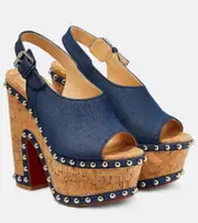 [Christian Louboutin] Christian Louboutin Super Joan denim platform sandals AU 7.5 blue