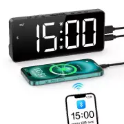 Digital Alarm Clock 7'' LED Clock Bluetooth Sync Time Bedside Alarm Clock Auto