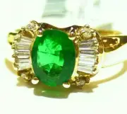 2.19CT 18K Gold Natural Round Emerald White Diamond Vintage Engagement Ring Halo