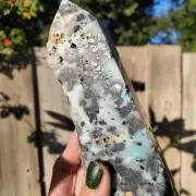 Sky Blue Quartz w/ Terahertz Caribbean Calcite Crystal Tower Point | 832 Grams