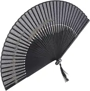 ADOCARN Elegant Chinese Folding Fan Hand Fan Tassel Retro Bamboo Handheld for Decor Dancing