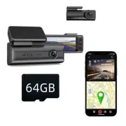 Dash Cam Front Rear, 4K Full HD Dash Camera for Cars, Free 64GB TF Card, Buil...