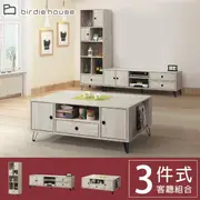 【柏蒂家居】歐文客廳三件組(多格開放式展示櫃+電視長櫃+大茶几)