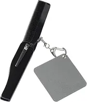 Portable Folding Comb with Keychain Square Mirror for Men Lightweight Durable Beard Comb Compact Travel Multipurpose Grooming Tool for Go Use