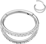 [Pierced Koala] 2PCS Titanium Implant Grade 16G Double Hoop Gem Septum Jewellery Hinged Segment Ring Body Piercing Lip Clicker Tragus Daith Nose Eyebrow Ring Helix Cartilage Rook Earrings
