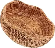 HOMOBABE Woven Rattan Fruit Bread Basket Round Shape for Kitchen Organizing Versatile Storage for Snacks Fruits Handmade Design