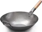 Craft Wok Flat Hand Hammered Carbon Steel Pow Wok with Wooden and Steel Helper H