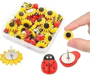 [AKSIQIOL] 30pc Adorable Insect-Themed Pushpin Set,Charming Sunflower, Bee, Ladybug Designs,Stylish & Functional Desk Accessories, Perfect for Bulletin Boards, Memo Boards,Office, School