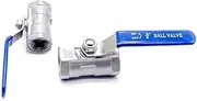 3-Way Ball Valve Stainless， 1pcs Stainless Steel 1/4" 3/8" 1/2" 3/4" 1" 1-1/4" 1-1/2" Female Thread Valves, SS304 2P Full Port Ball Valve with Vinyl Handle(3/8 Inch)