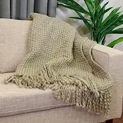 Vue Throw Blanket - Effie Solid Knit with Tassles, Throw Blankets for Couch or Bed, 50" x 60", Taupe