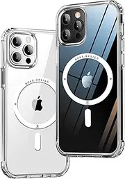 ONES Hard Hybrid Magnetic Case Compatible with iPhone 12 Pro Max Case MagSafe, Military Grade Protection, Shockproof Airbag, Scratch-Resistant, Qi Wireless Charging, Anti-Yellow Silicone Cover, Clear