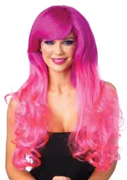 Fuchsia & Pink Long Wavy Wig for Adults