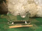 Christmas Sleigh Toothpick Holder Pewter Silver Tone Soft Grey 2.75” - 18 Holes
