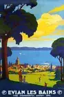 EVIAN LES BAINS THE WONDERFUL SAVOY SPA FRENCH LAKE GENEVA VINTAGE POSTER REPRO