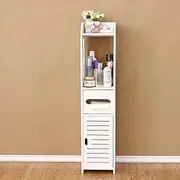 ALINK Small Bathroom Storage Corner Floor Cabinet with Doors and Shelves, Thin Toilet Vanity Cabinet, Narrow Bath Sink Organizer, Towel Storage Shelf for Paper Holder, (White)