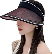 [Ling88] Women Foldable Sun Hat Quick Dry Uv Protection Empty Top Sun Hat Outdoor Sun Protection Sun Hat Travel Female Beach Hat Sun Hats for Women Gardening Hat Adjustable,Black