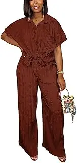 [Dezraia] Casual Two Piece Set for Women - Button Down Shirt and Wide Leg Pants Matching Set Tracksuits