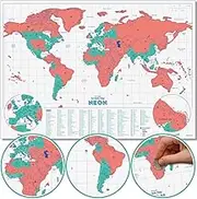 Coral Scratch Map, Neon, 42 x 0.01 x 29.7 cm