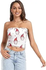 [RPLIFE] Christmas Gnomes White Women Tube Top Womens Strapless Top, Sheer Tube Tops, Trendy Crop Tops (S)