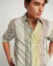 [Jag] Jag Men's Cooper Paintly Stripe Shirt In White/green Size Medium Medium Green