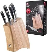 RICHARDSON SHEFFIELD Sheffield KYU 6 Piece Knife Block Including Knife Set, Utility Knife, Ham Knife, Bread Knife & Santoku Knife, Pine Wood, Chrome Molybdenum Vanadium Steel, Brown/Silver