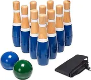 Hey! Play! Lawn Bowling Game/Skittle Ball- Indoor and Outdoor Fun for Toddlers, Kids, Adults –10 Wooden Pins, 2 Balls, and Mesh Bag Set by (8 Inch)