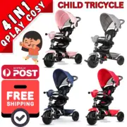 4 In 1 Tricycle Bike Qpaly Folding Trike Prams Kids Stroller Toddler Ride-On Toy