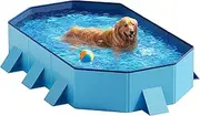 Peteast Foldable Dog Pool with Sturdy Round Design, Durable 71" Lx39 Wx12 D Extra Large Portable Pet Bathtub with Reinforced Sidewalls for Stability, Ideal for Indoor & Outdoor Use (Blue)
