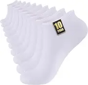 [Niorasen] Trainer Socks Men Women 39-42 43-46, 10 Pairs Cotton Short Trainer Socks, Half Socks, Black, White, Grey, 35-38, 47-50, White x 10, 10-12 US