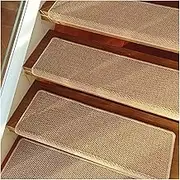 Self Adhesive Stair Treads Sisal Bullnose Carpet Runner for Wooden Steps Indoor,Non Slip Peel & Stick Edging Stair Rugs Mat Safety Staircase Runners,Reusable Stair Pads Protector for Elders Kids Dogs