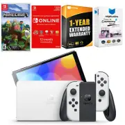 Nintendo Switch White OLED + Minecraft Game + NSO 1 Year Family Membership