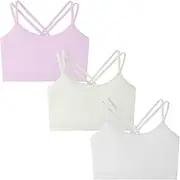 [SEAUR] Girls Cotton Training Bra Criss Cross Back Teen Sports Bras Rinned Cami Bralette 8-10 Years Old